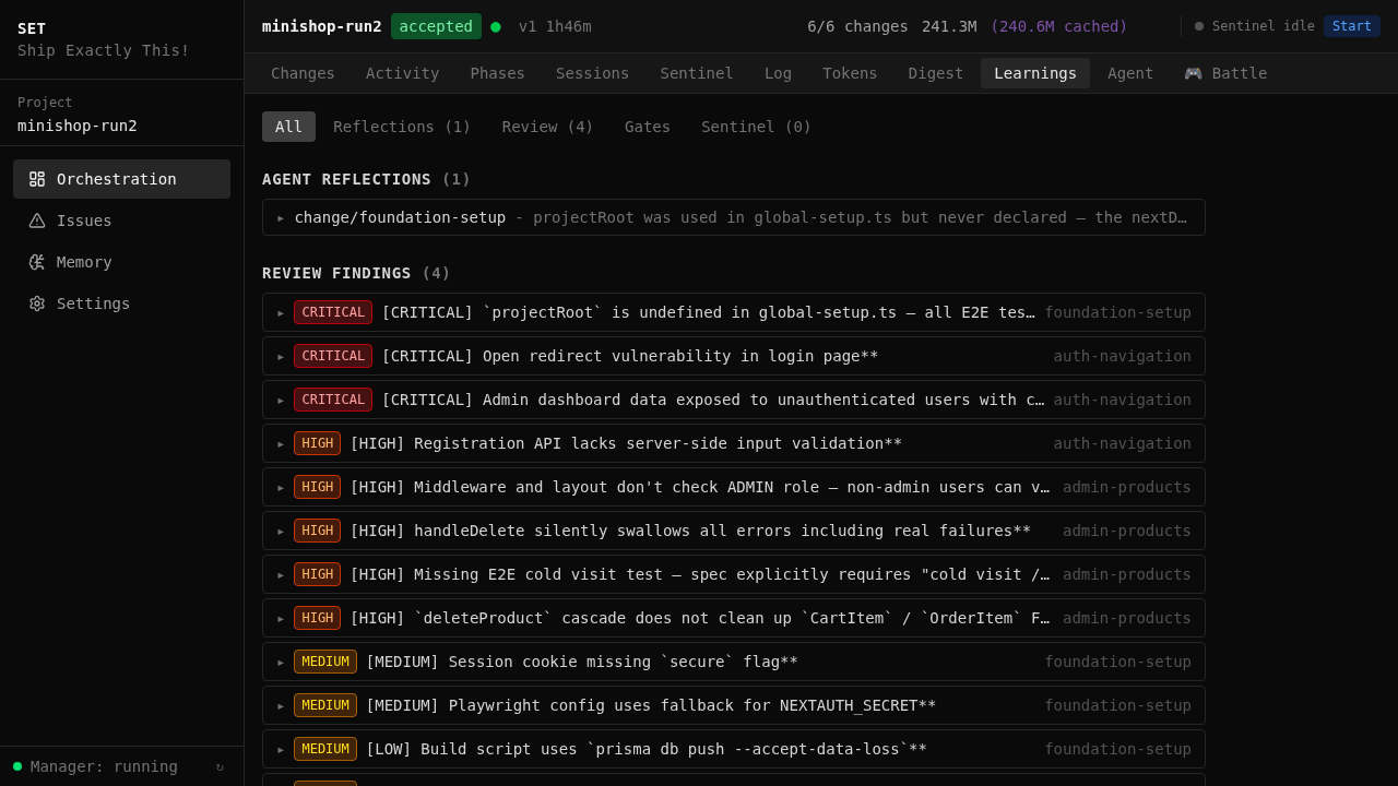 Learnings — agent reflections and findings